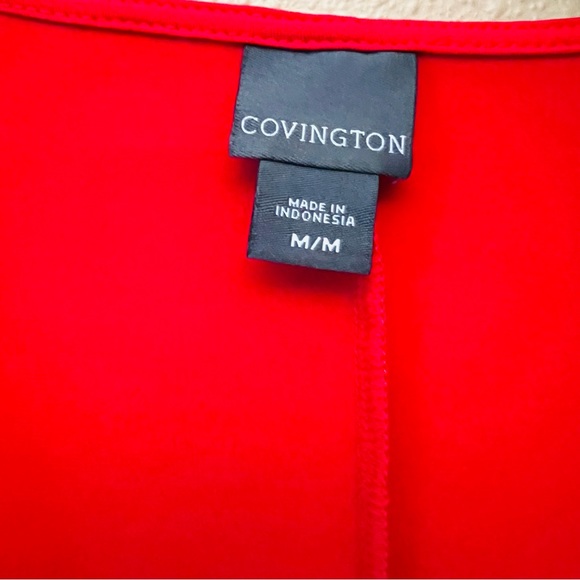 Covington Red Faux Wrap Style Jeweled Neck Dress, Size M - Picture 2 of 8